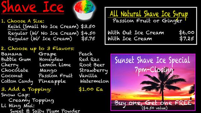 Shave Ice Menu