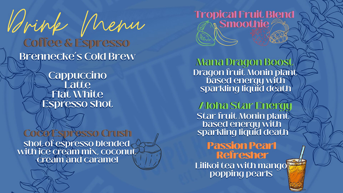 Coffee and Espresso Smoothie Snack Shack Menu | Brennecke's Beach Broller