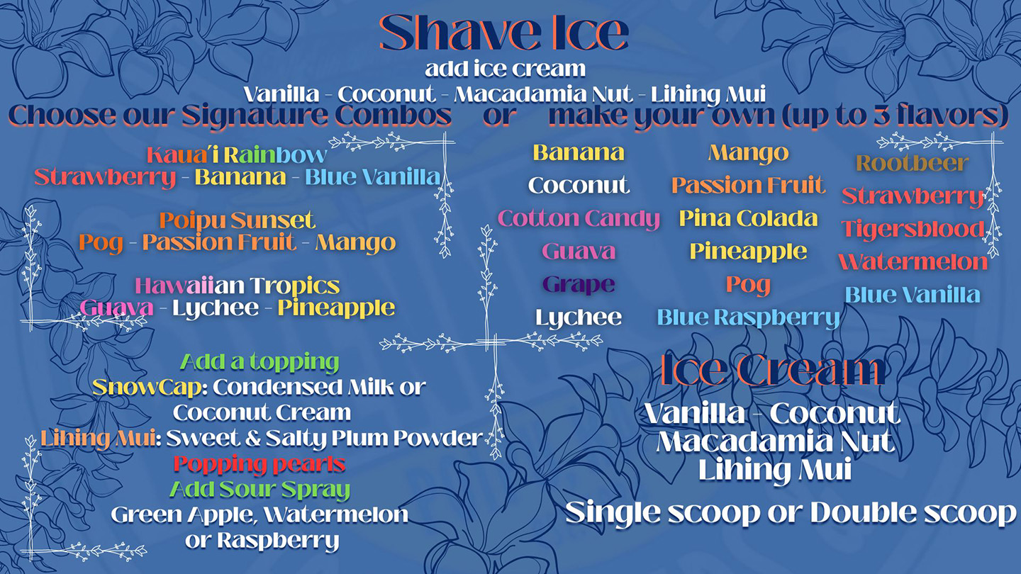 Shave Ice Snack Shack Menu | Brennecke's Beach Broller