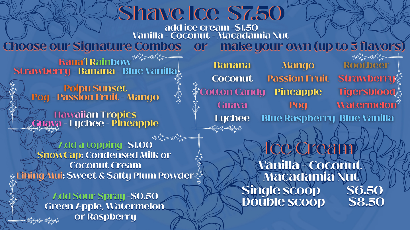 Shave Ice Snack Shack Menu | Brennecke's Beach Broller